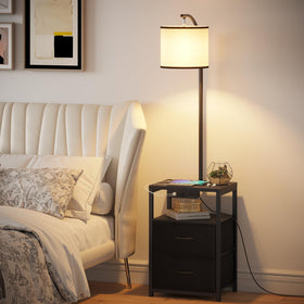 SUNMORY floor lamp in living room setup with table, drawers, and charging.