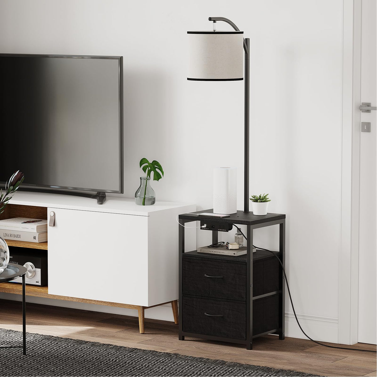 SUNMORY floor lamp black finish, modern nightstand lamp for bedroom.