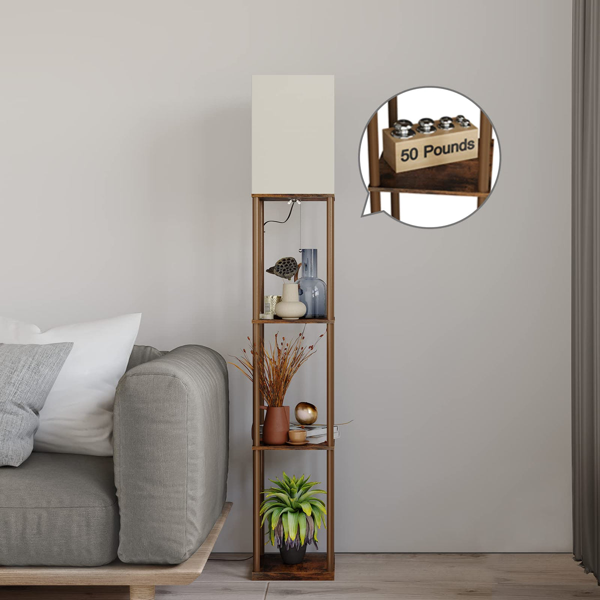 SUNMORY floor lamp cloth shade open upwards for soft ambient lighting.