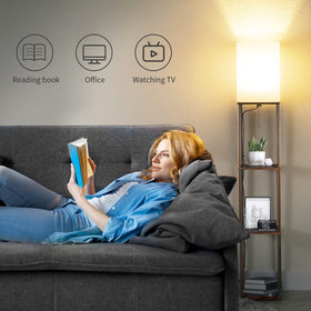 SUNMORY floor lamp in a cozy living room with plants and decor.