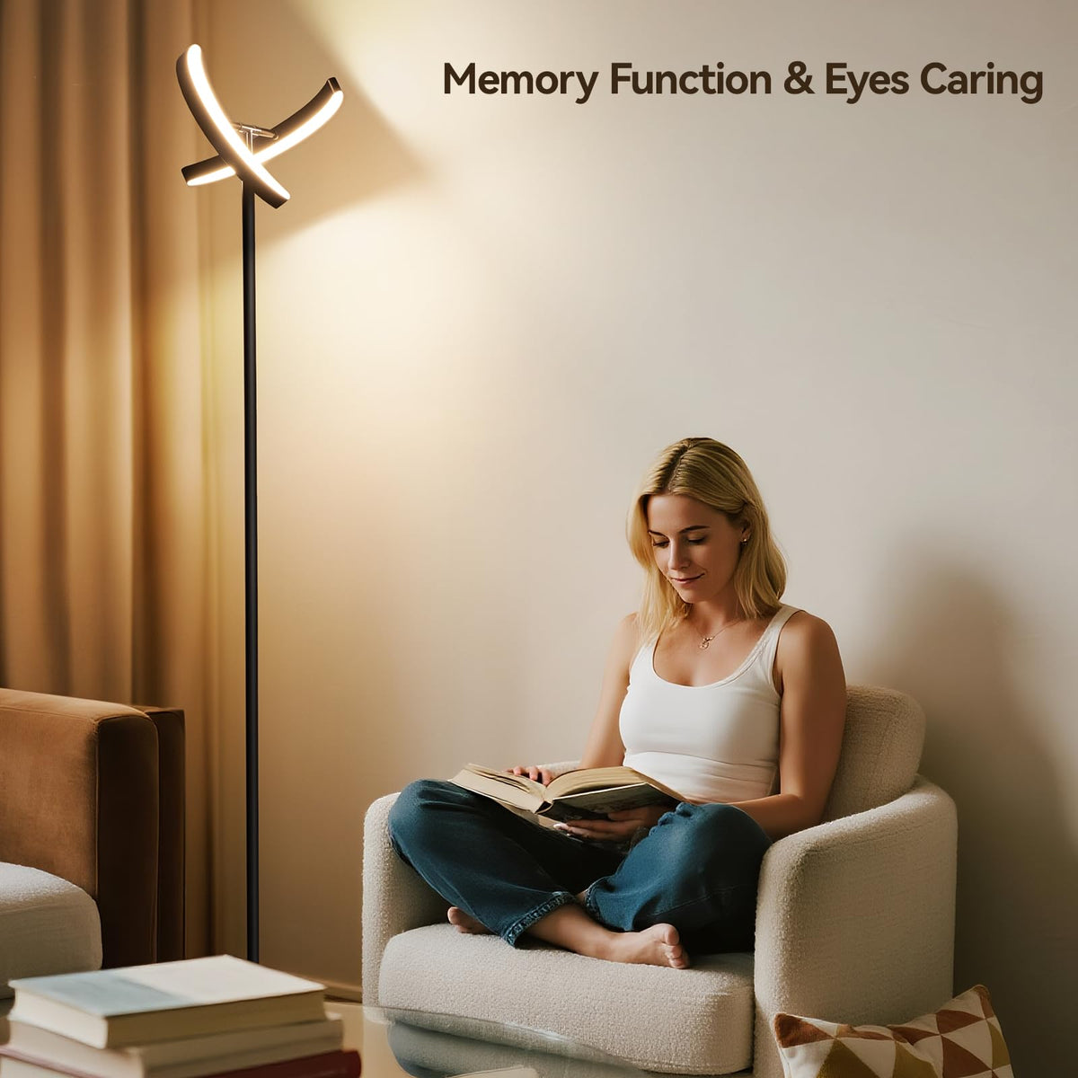 SUNMORY 74-inch standing lamp anchors a corner with expansive illumination