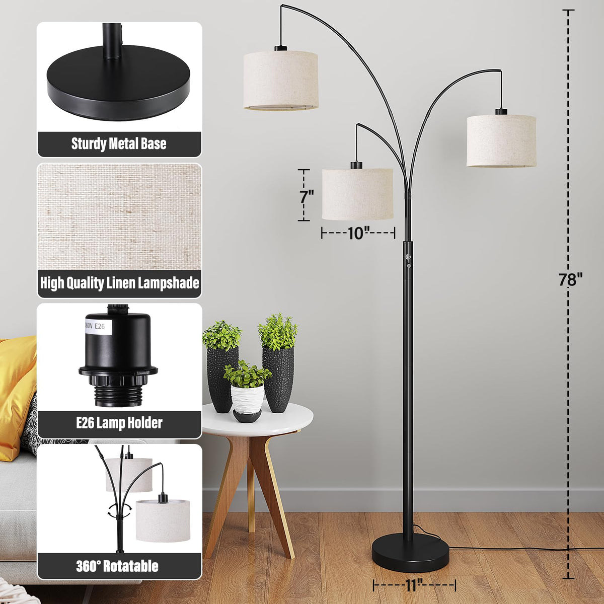 SUNMORY rotatable arc lamp offers 360-degree angle adjustment for tailored lighting.