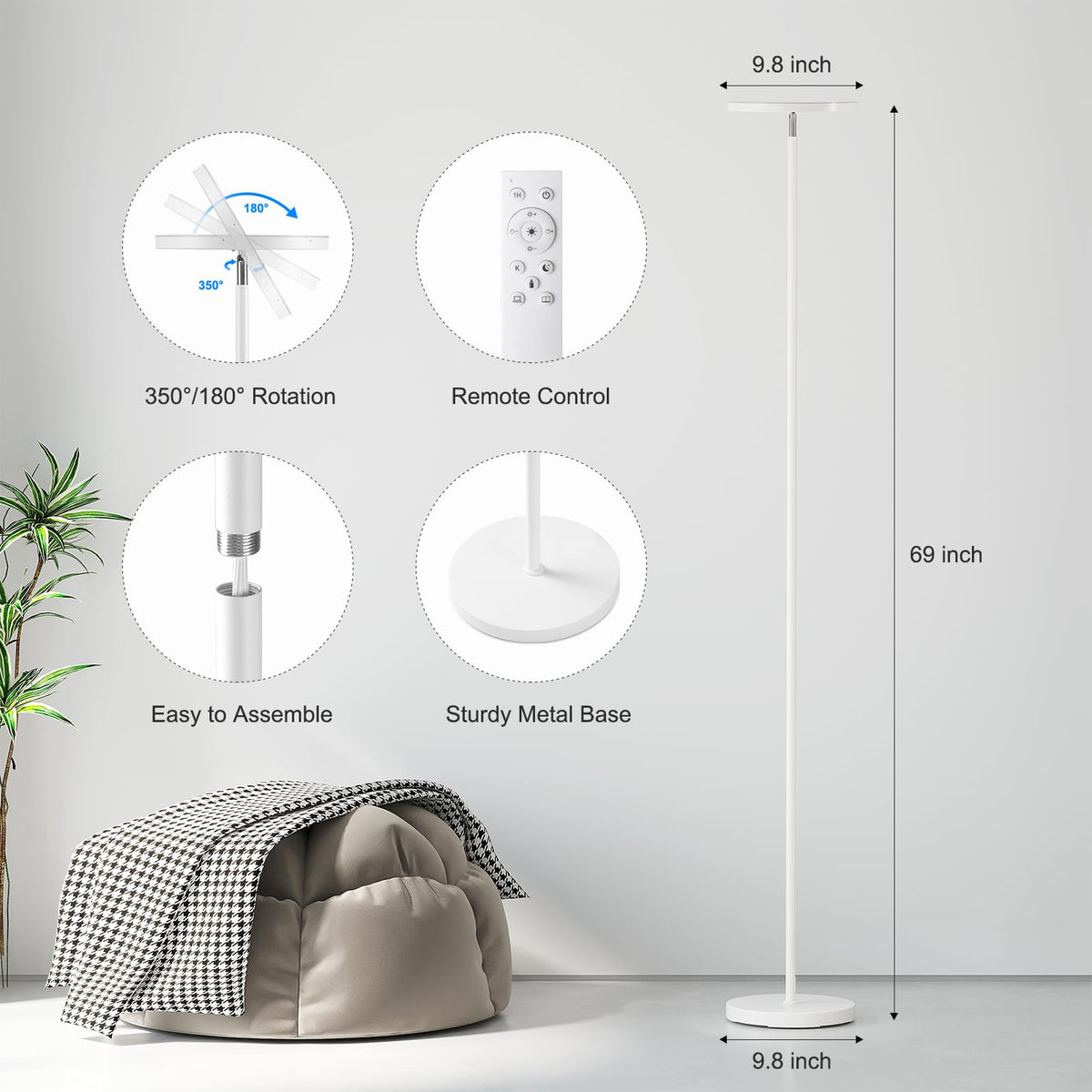 69-inch tall SUNMORY standing lamp adds ambient glow to living spaces