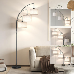 SUNMORY three-lights arc floor lamp provides flexible ambient and task lighting for living spaces.