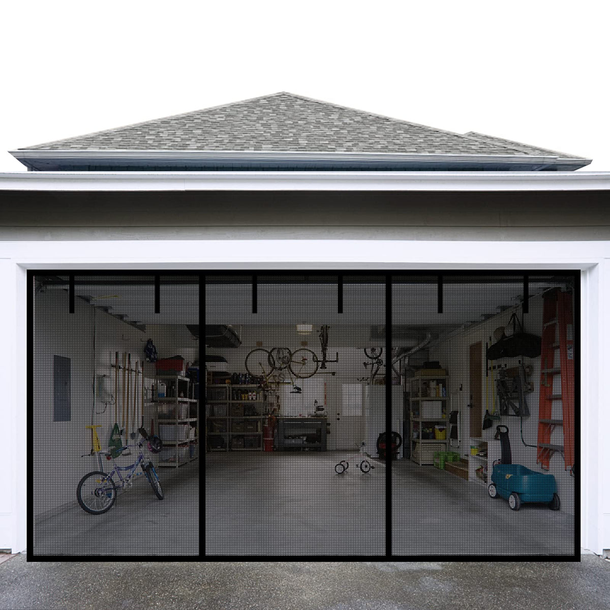 Sunmoxia garage door screen overview showing wide mesh for enhanced airflow and easy access