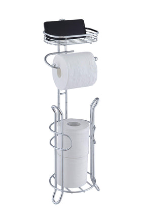 SunnyPoint chrome free-standing toilet tissue stand with reserve stores three mega rolls for convenience