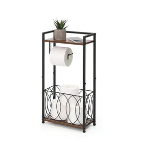 SunnyPoint Classic top shelf toilet paper holder in black for bathroom organization.