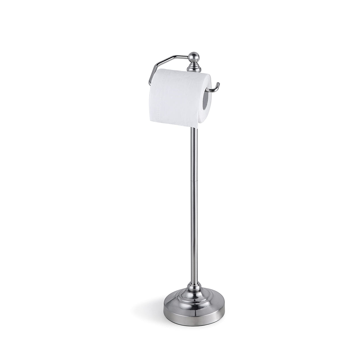 SunnyPoint Deluxe free-standing toilet tissue stand in brushed nickel for organized bathrooms