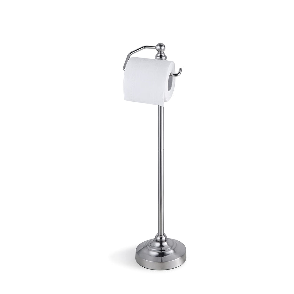 SunnyPoint Deluxe free-standing toilet tissue stand in brushed nickel for organized bathrooms