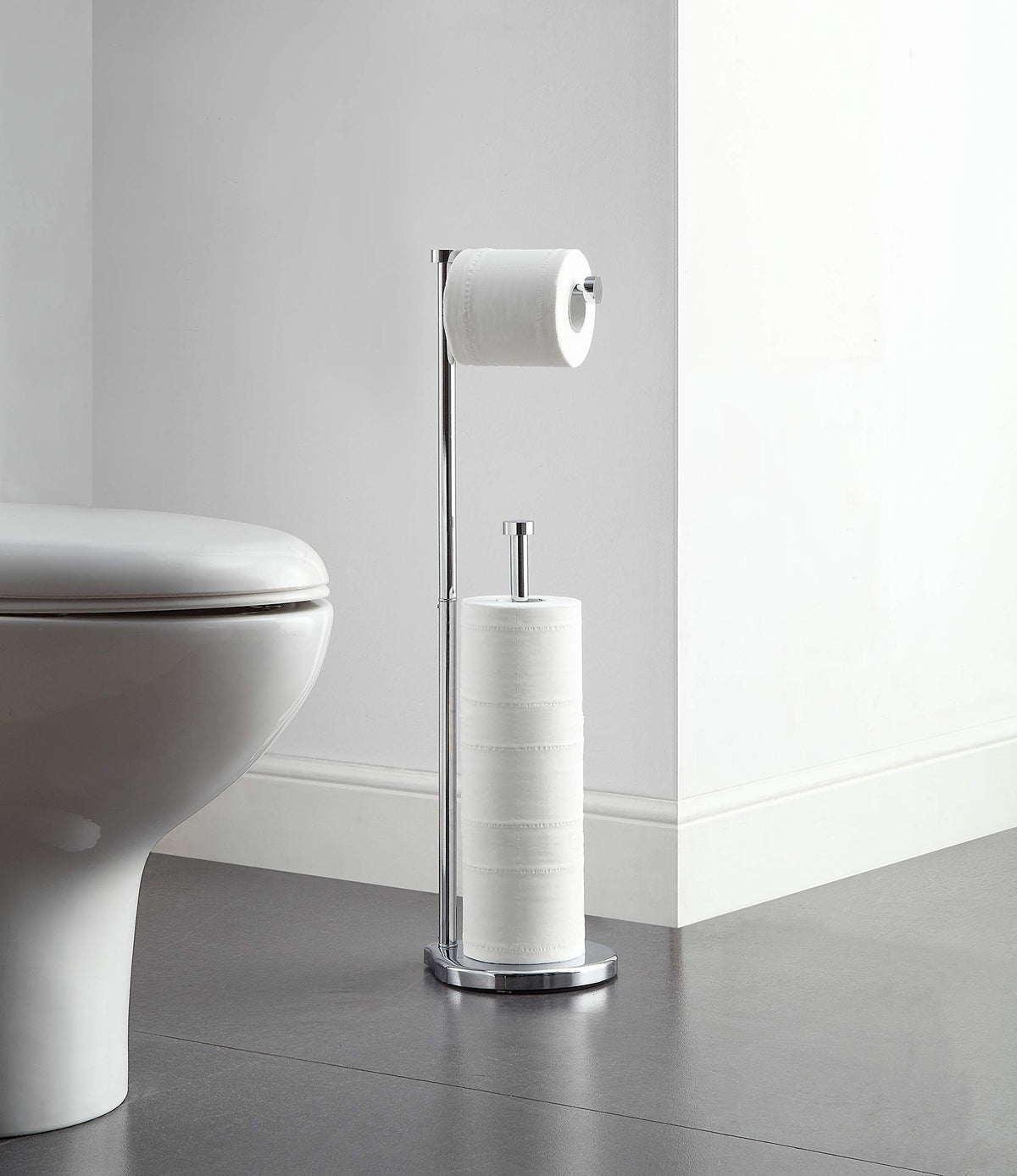 SunnyPoint free-standing bathroom holder in chrome with a sturdy weighted base