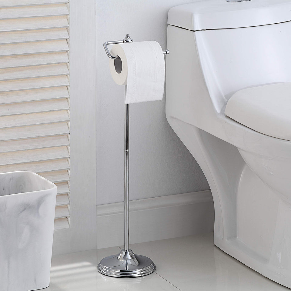 SunnyPoint chrome free-standing toilet paper holder stays secure and accessible