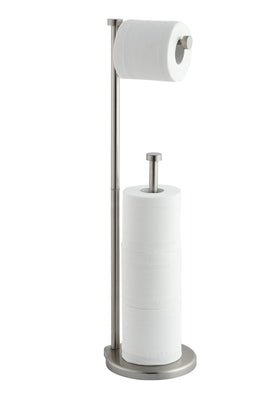 SunnyPoint free-standing toilet paper holder with reserve stands in a modern bathroom