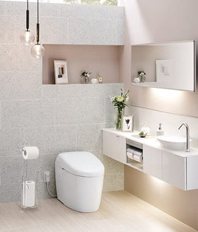 SunnyPoint space-saving freestanding stand fits compact bathrooms and tiny apartments.
