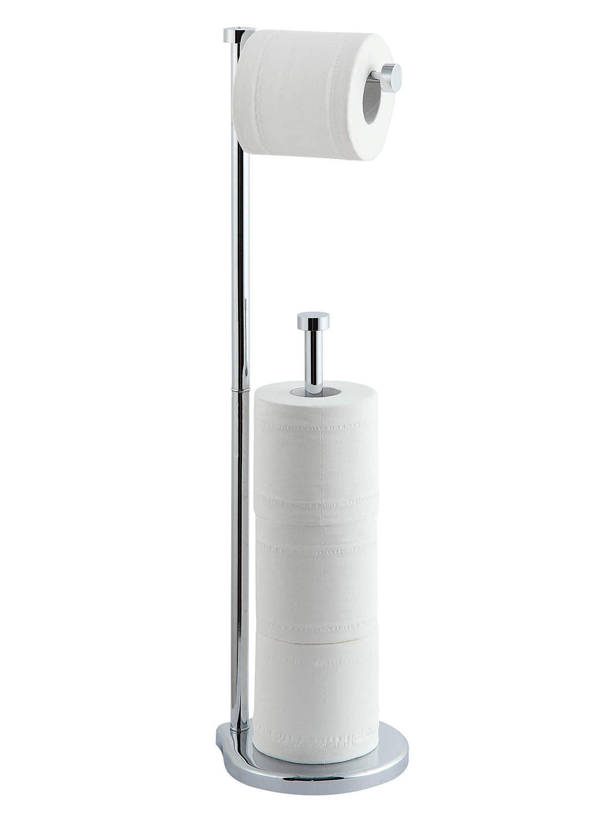 SunnyPoint toilet paper holder stand with reserve in chrome, easy jumbo roll access
