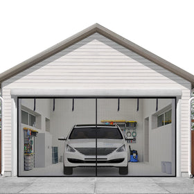 Sunolga magnetic garage door screen 16x7ft closed for easy indoor-outdoor access.