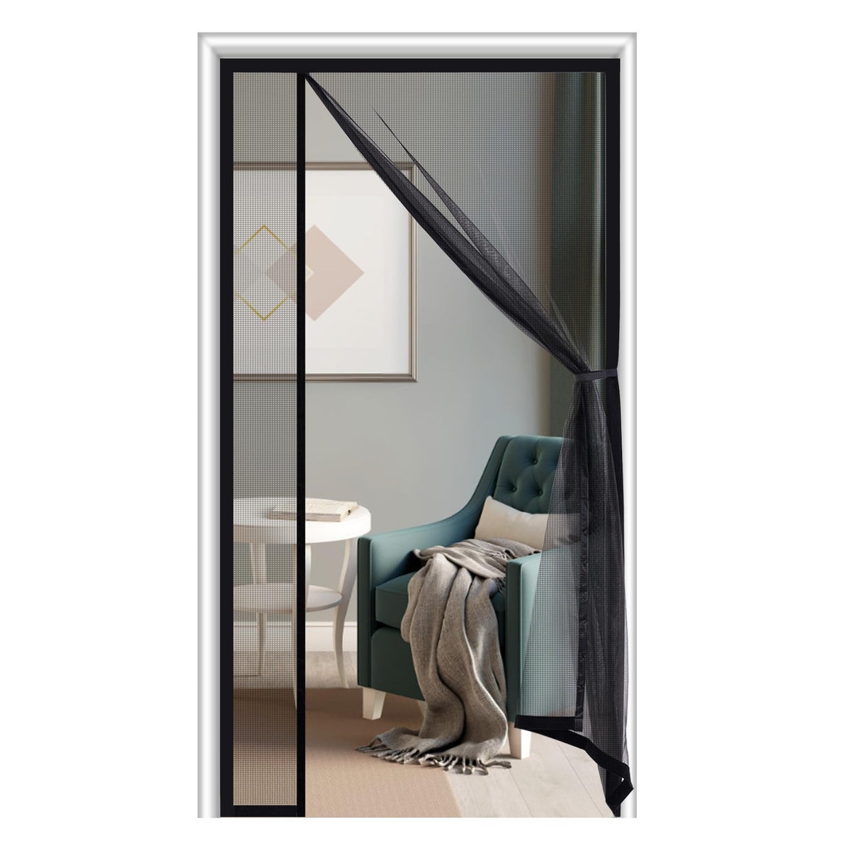 Sunolga magnetic screen door setup shows quick tool-free installation for any entry