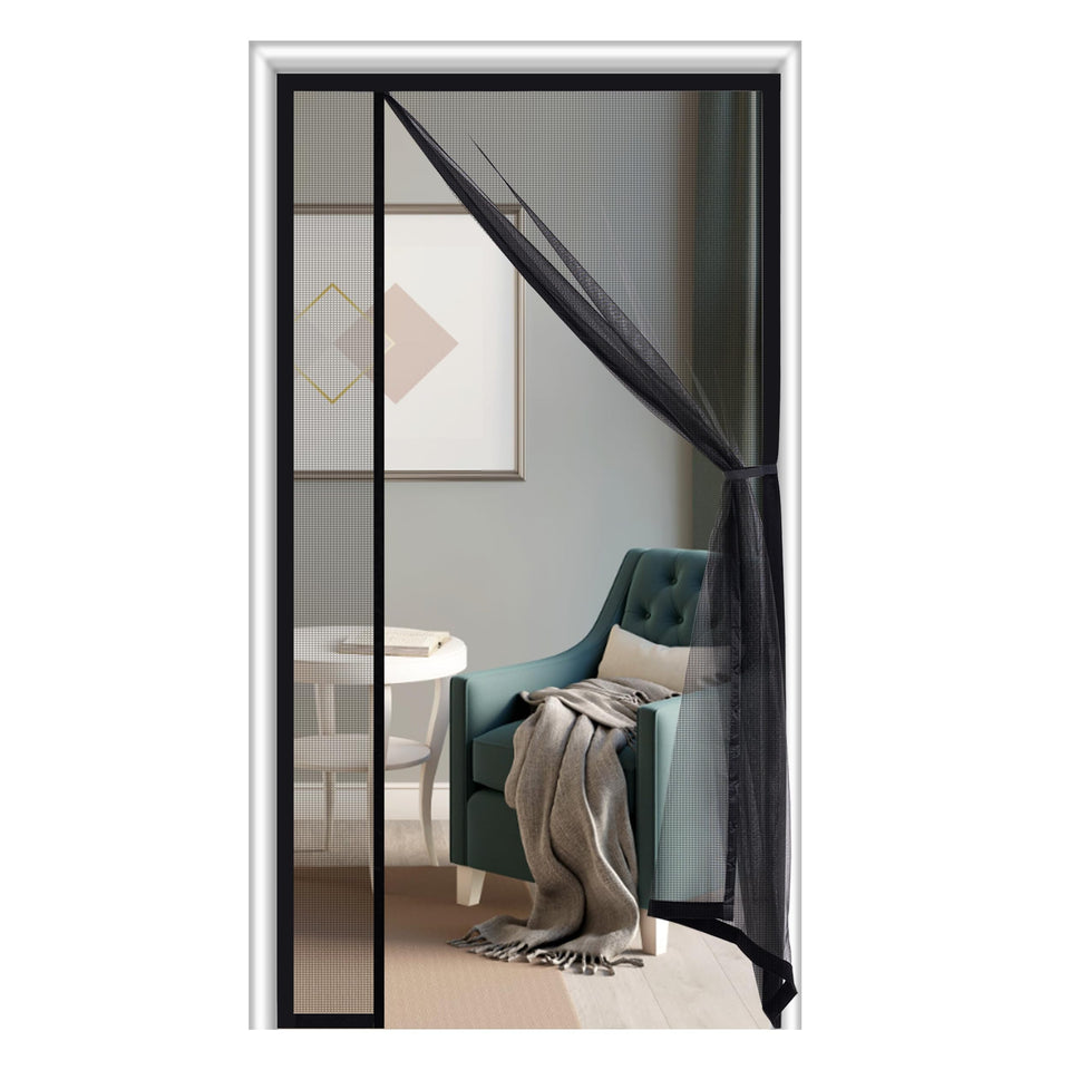 Sunolga magnetic screen door setup shows quick tool-free installation for any entry