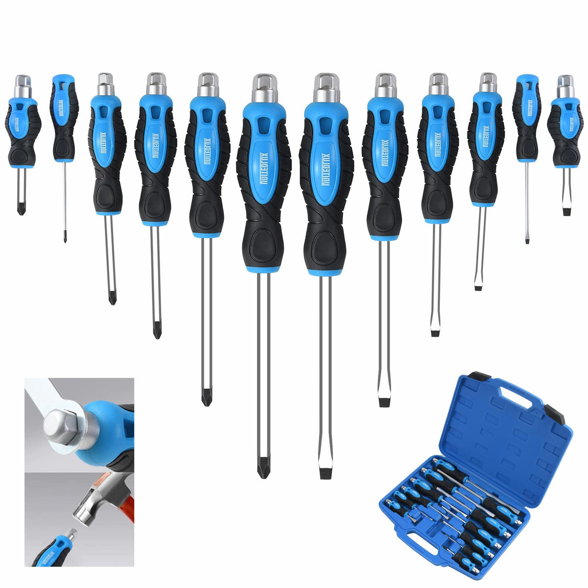 Sunplux 12-piece screwdriver set in rugged case for portable project storage.