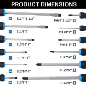 Sunplux varied screwdriver sizes cover slot and Phillips needs.