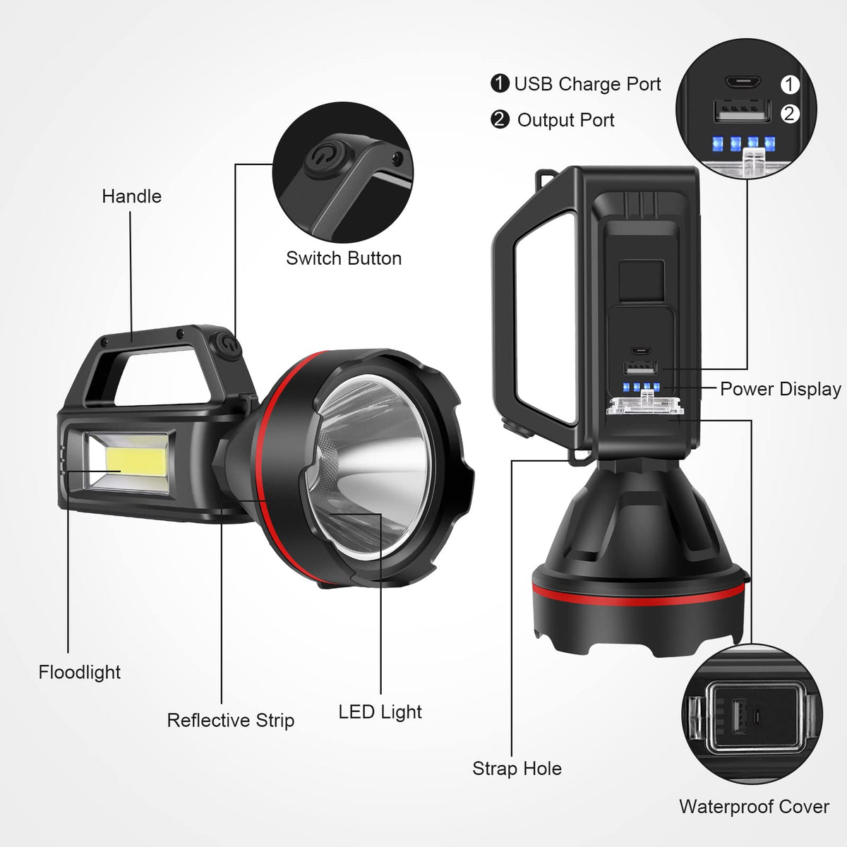 SunPro Rechargeable Spotlight with shoulder strap keeps hands free during outdoor tasks.