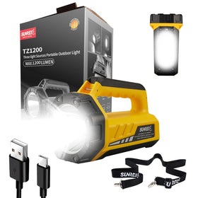 SUNREI rechargeable box flashlight 1500lm brightens distant outdoor areas during night tasks.