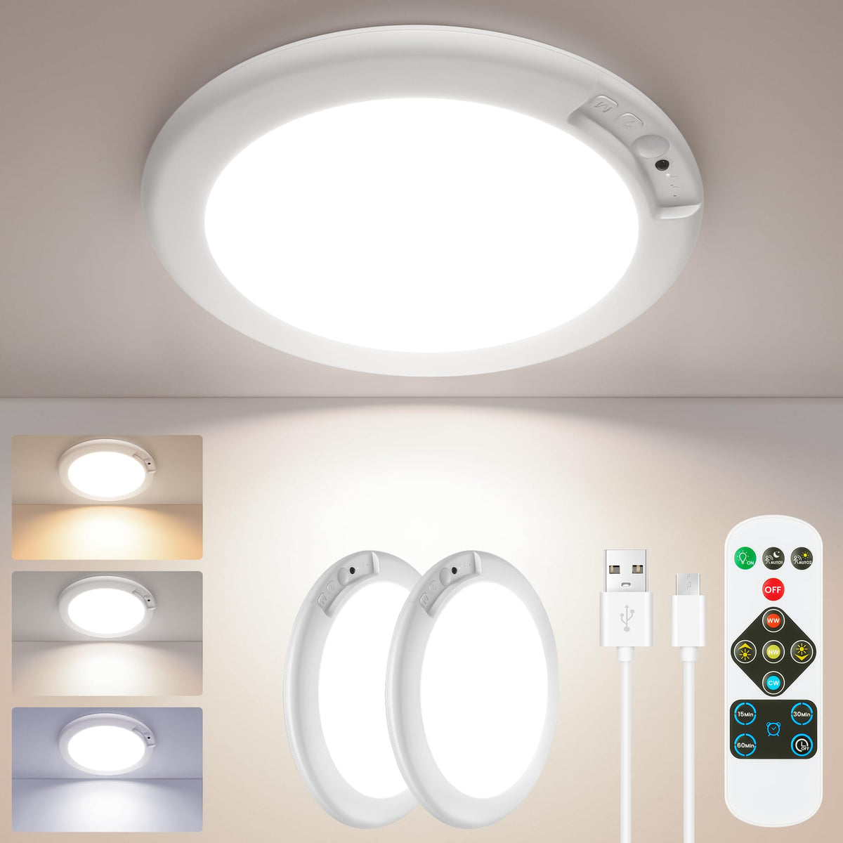 SunRider 2Pack motion-sensor ceiling light with cordless mounting for easy setup