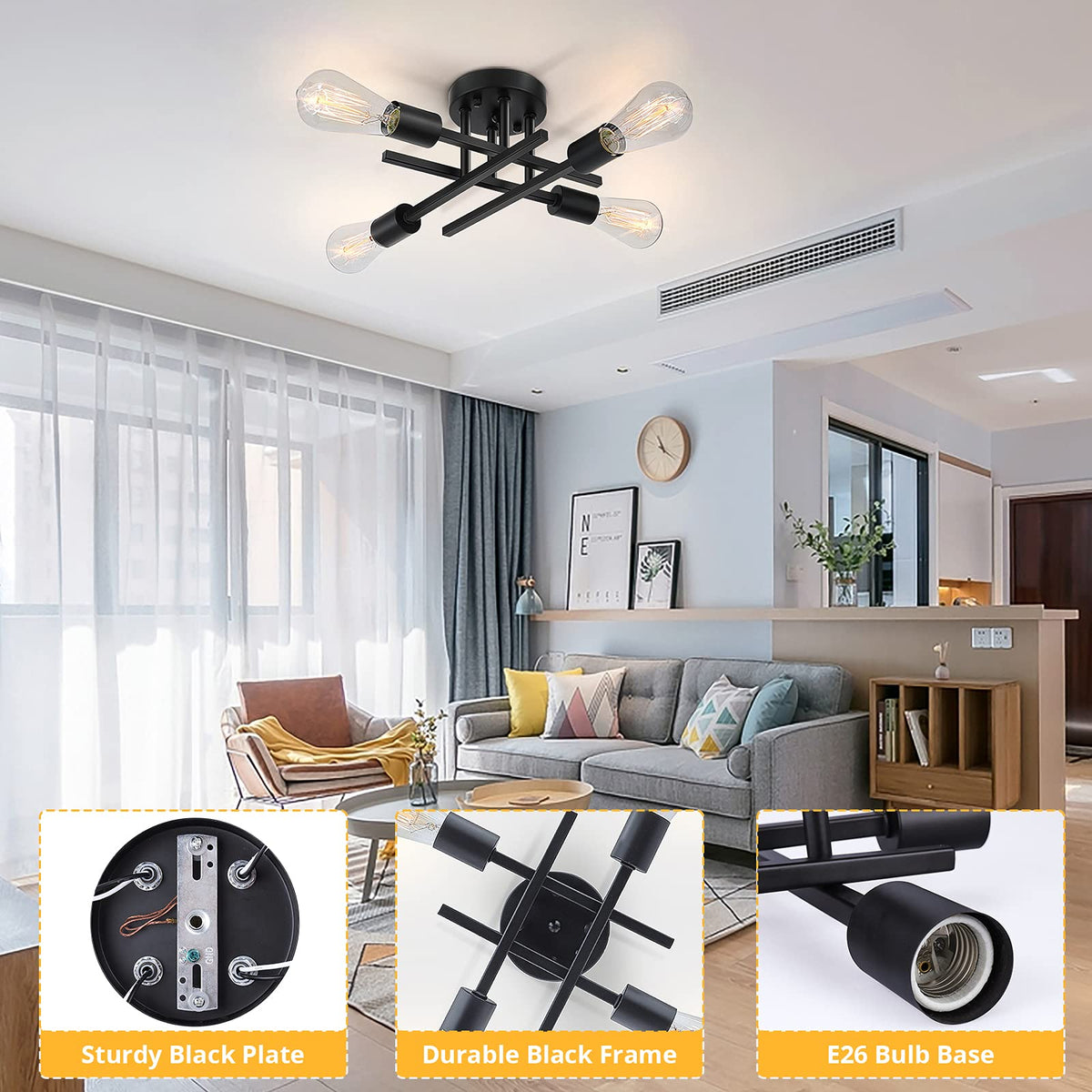 SunRider bulbs not included – supports E26 bulbs for LED or incandescent options.