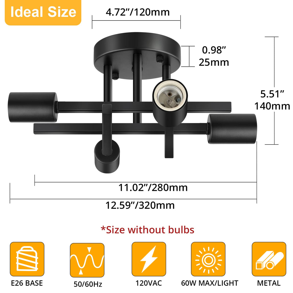 SunRider Industrial 4-Light Semi-Flush Mount – close-up shows matte black shade for striking decor.