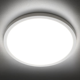 SunRider LED flush mount 12in, 5000K daylight, uniform ceiling illumination for hallways.