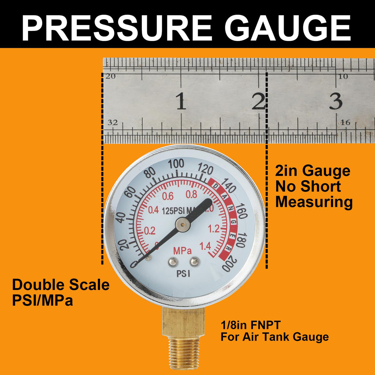 SUNROAD 2 inch pressure gauge provides clear PSI and MPa readings