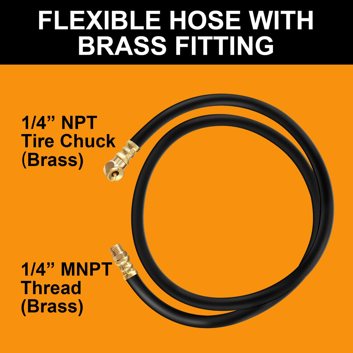 SUNROAD 4ft air hose with tire chuck enables quick inflation on-site