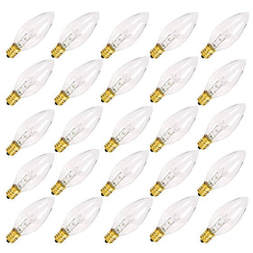SUNSGNE 25-pack clear torpedo bulbs for chandeliers and decor.