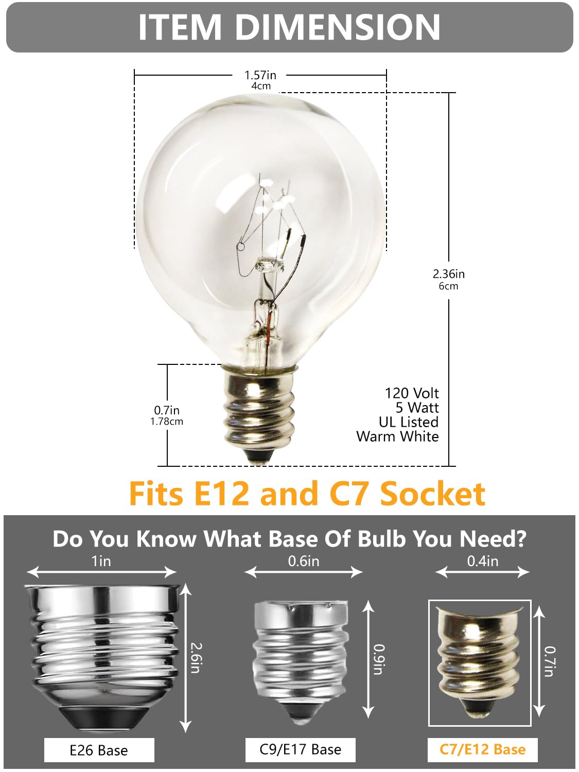 SUNSGNE bulbs with E12/C7 compatibility for varied lighting fixtures
