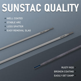 Sunstac E6013 3/32 in rod suitable for thin steel plates and cover welds.