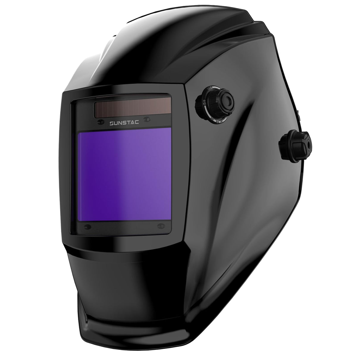 Sunstac welding helmet with large viewing screen for improved visibility during welding