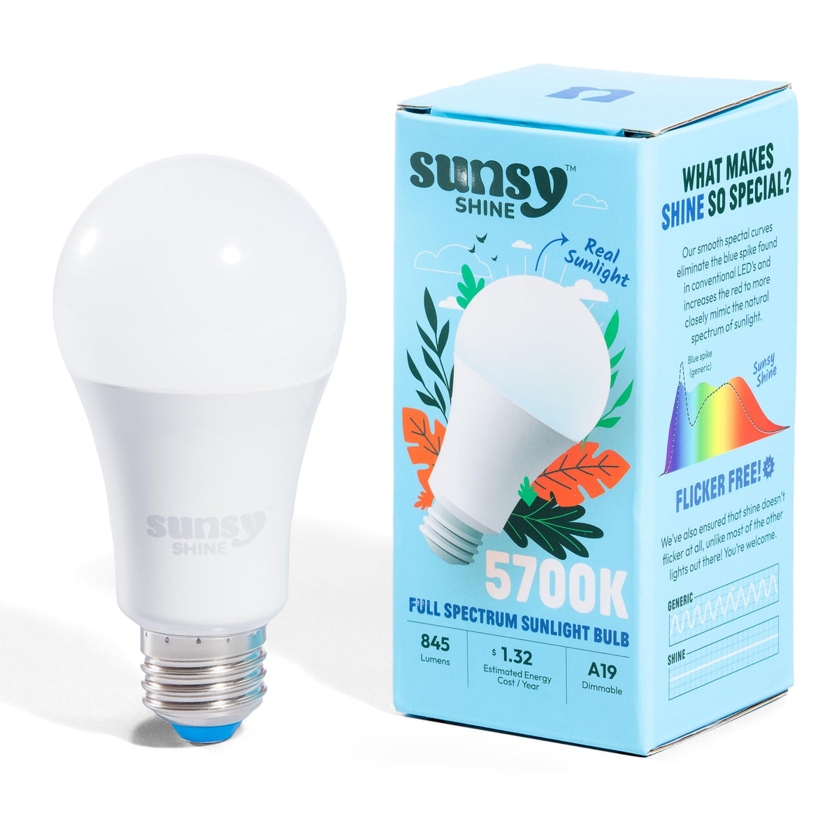 Sunsy Shine full-spectrum bulb in forward view enhances natural daylight ambience