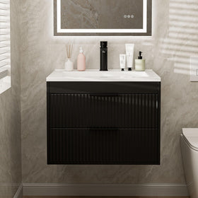 Suntage vanity drawers and handles close-up showing accessible storage