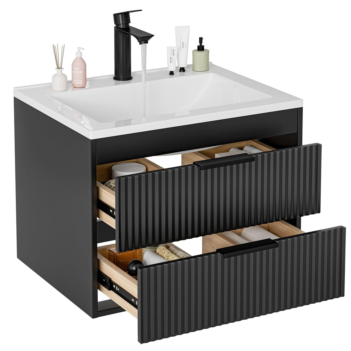 Suntage vanity surface close-up indicates simple wipe maintenance