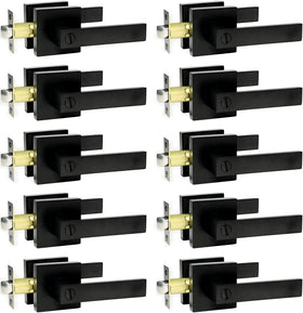 SUNTAI matte black door lever with square plate for bedroom privacy