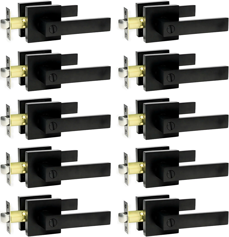 SUNTAI matte black door lever with square plate for bedroom privacy