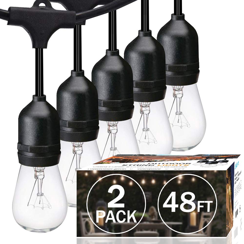 SUNTHIN 2-pack 48ft outdoor string lights bulbs emit a warm vintage glow for patios
