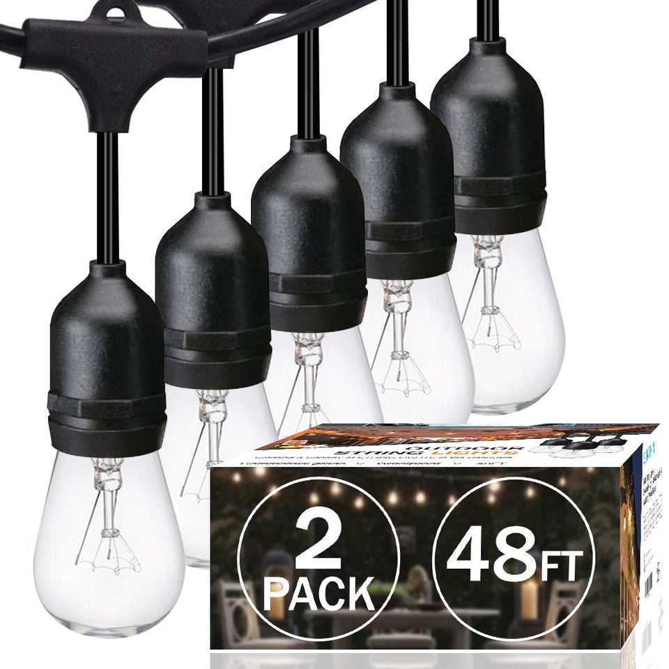 SUNTHIN 2-pack 48ft outdoor string lights bulbs emit a warm vintage glow for patios
