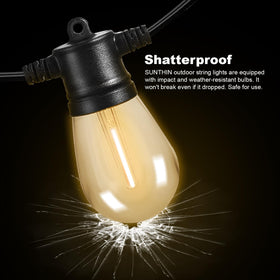 SUNTHIN dimmable outdoor lights shown with remote control for brightness.