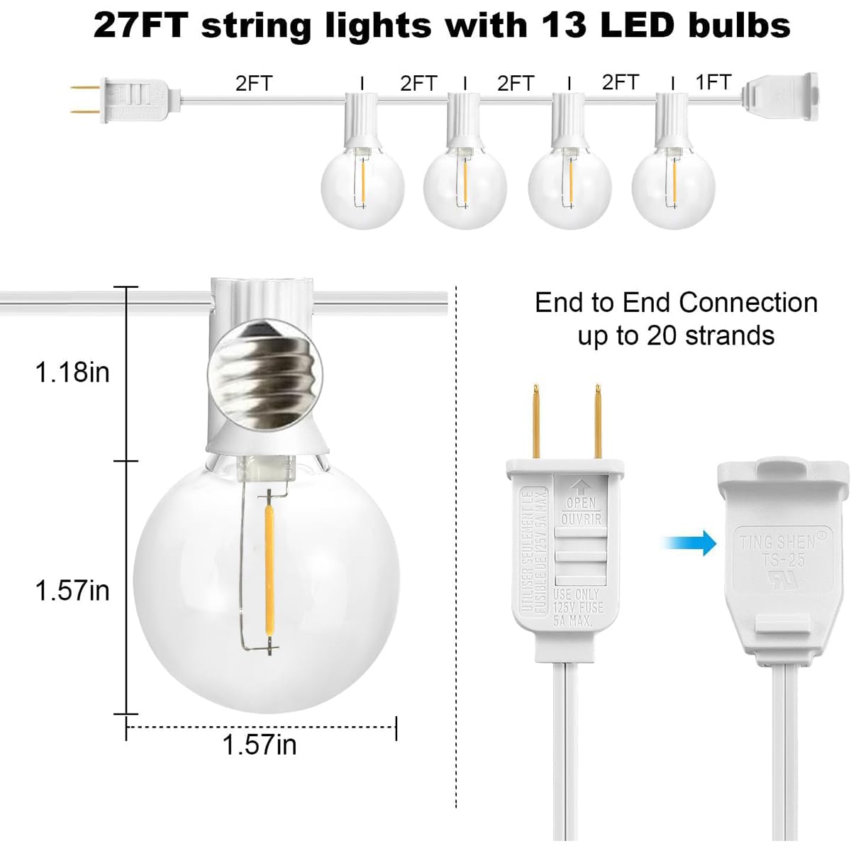 SUNTHIN G40 shatterproof bulbs close-up showing safe, durable outdoor lighting