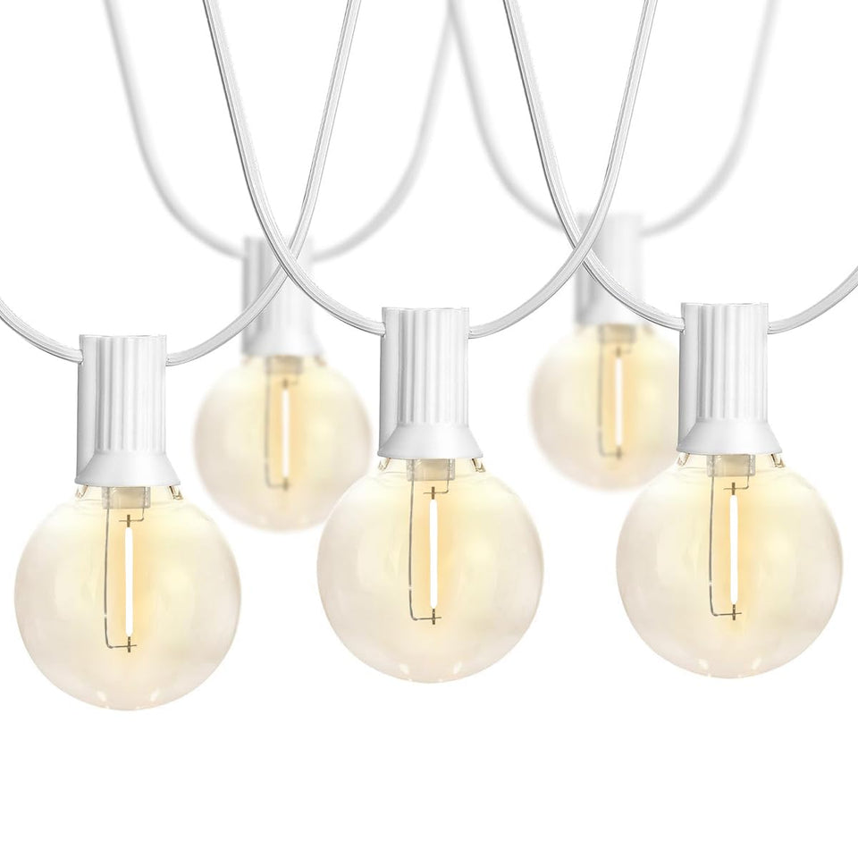 SUNTHIN white outdoor string lights at 48ft casting a cozy patio glow.