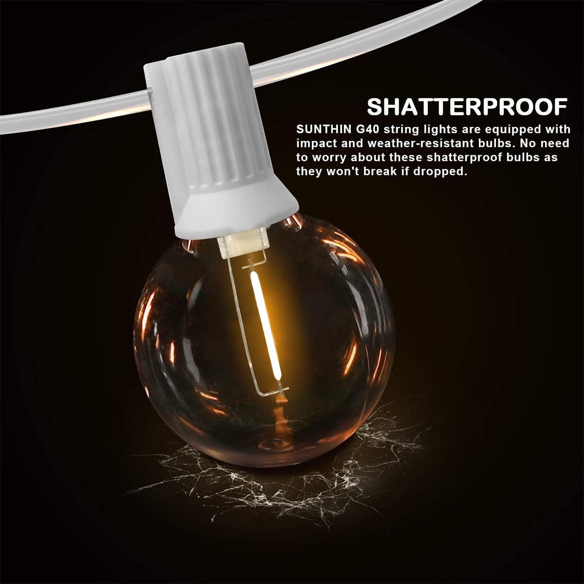 SUNTHIN shatterproof G40 bulbs provide safe, durable outdoor illumination.