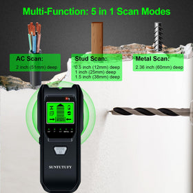 SUNTUTUFY stud finder edge and center detection aids precise joist locating.