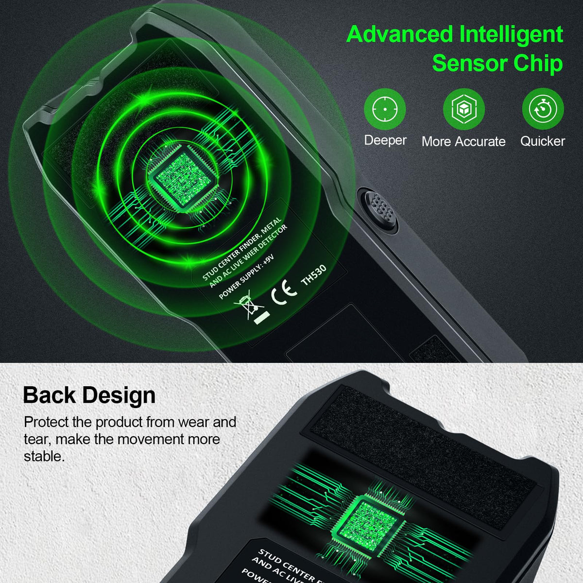 SUNTUTUFY stud finder LCD display clearly shows target location for easy verification.