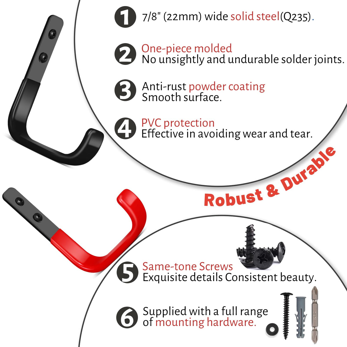SunVFaFa carbon steel hooks with rust-resistant coating for indoor or outdoor use.