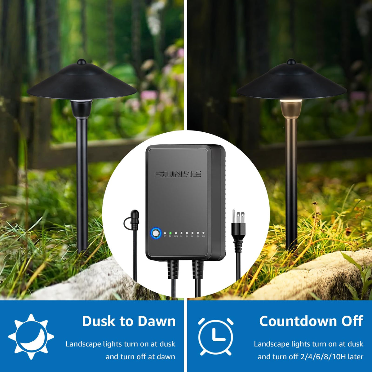 SUNVIE 100ft low-voltage wire enables flexible lighting layouts along paths.